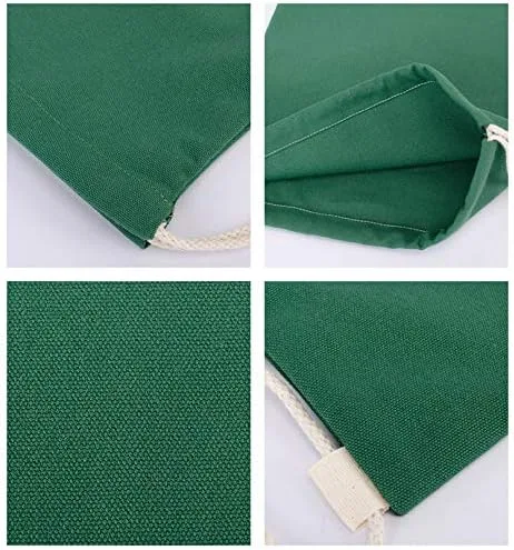 Vista 9 de Mochila de lona de algodón con cordón, bolsa de gimnasio, bolsa de regalo de almacenamiento, paquete de 2, Verde, Casual