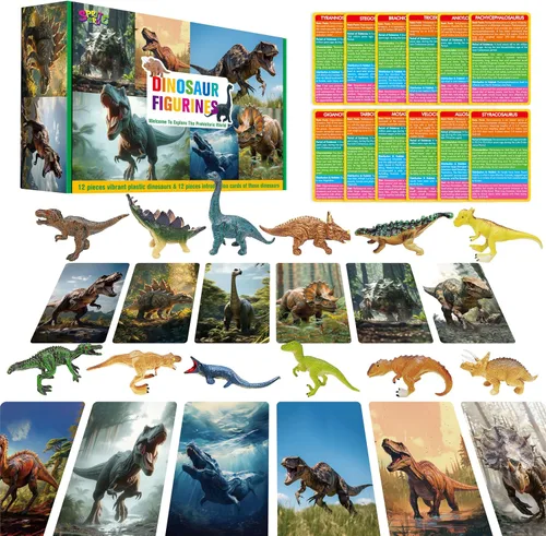 Vista 14 de 12 juguetes de dinosaurio para niños, figuras de animales de plástico, figuras de dinosaurios portátiles, juego Montessori, juego educativo