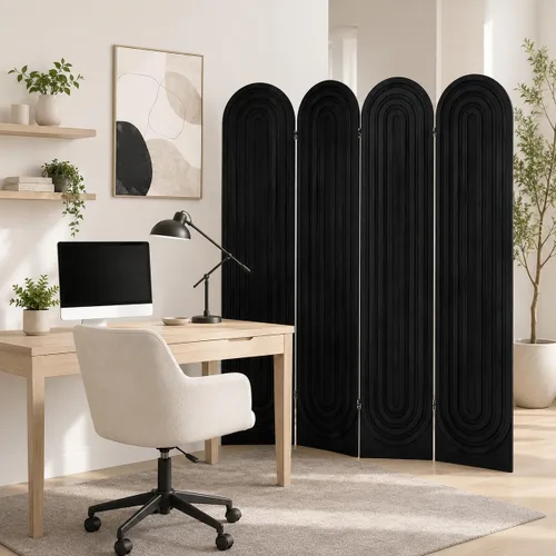 Vista 4 de Divisor de habitación de 4 paneles, pantalla de privacidad plegable arqueada de 66.9 pulgadas de alto, divisor de madera independiente