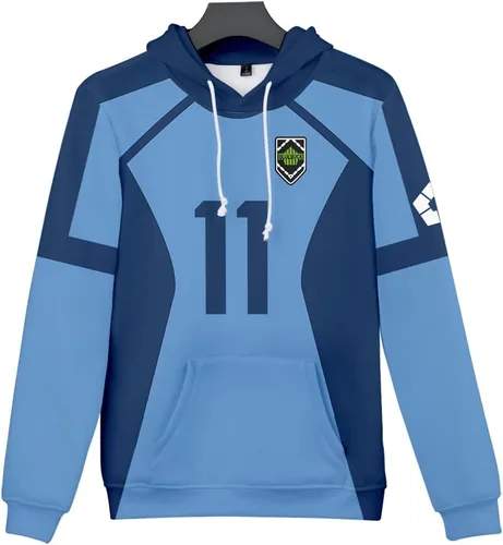 Vista 3 de My Sky Sudadera con capucha de manga larga con capucha de anime Blue Lock para adolescentes y adultos