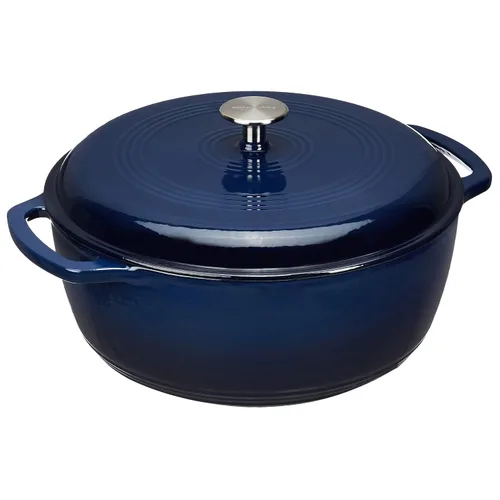 Vista 16 de Amazon Basics Olla de horno holandés de hierro fundido con tapa, esmaltada, redonda, doble asa, resistente, pequeña, 4.3 cuartos de galón, azul