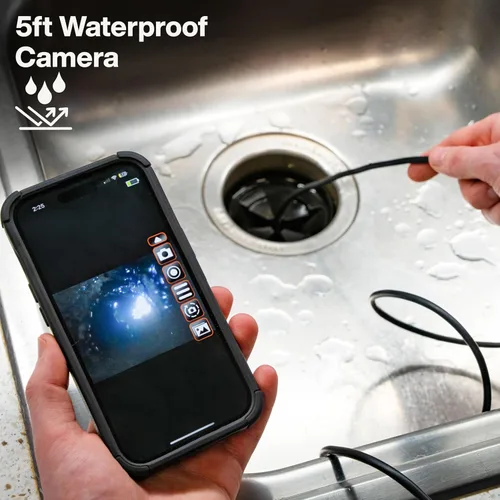 Vista 5 de Klein Tools ET21 Boroscopio WiFi con luz, cámara de inspección para iPhone y Android, cámara impermeable, IP67 clasificada, iluminación LED ajustable