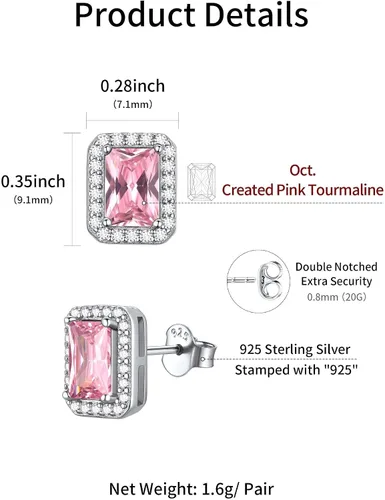 Vista 4 de ChicSilver Aretes de piedra natal para mujer de plata de ley 925