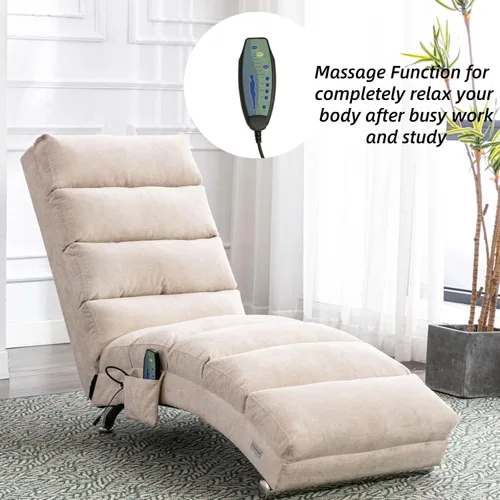Vista 4 de Chaise Lounge de lino para interiores con función de masaje eléctrico, moderna silla reclinable para oficina, sala de estar o dormitorio