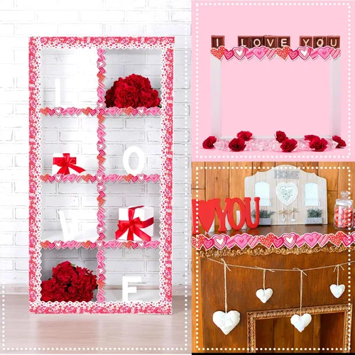 Vista 4 de Decoración de tablón de anuncios para el día de San Valentín, 78.7 pies, bordes de corazón de acuarela troquelados, decoración de aula, corazón
