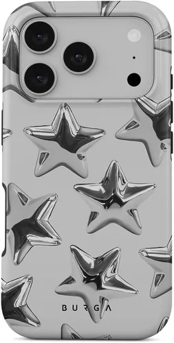 Vista 93 de BURGA - Funda p/teléfono compatible con iPhone 13 Pro, carcasa rígida híbrida de 2 capas + Funda protectora de silicona, almendras latte a lunares