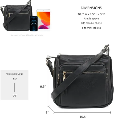 Vista 4 de JESSIE & JAMES Bolso cruzado de bloqueo RFID para portar oculto para mujer con cerradura y llave Negro