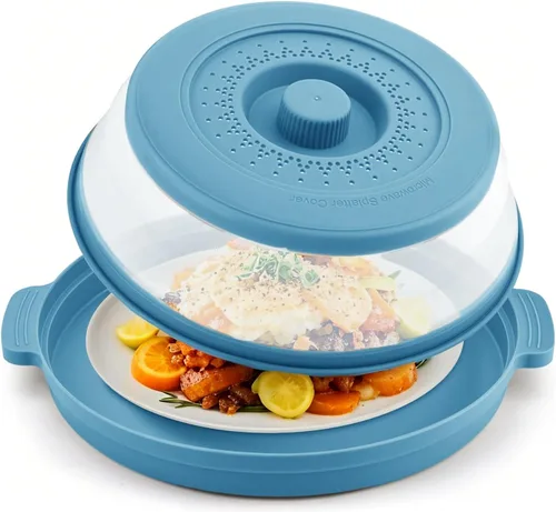 Vista 11 de Cubierta para microondas contra salpicaduras, cubierta de microondas para alimentos con bandeja anti-escaldadura, cubierta de placa de microondas