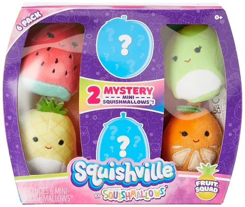 Vista 2 de Squishville por Squishmallow SQM0068 seis peluches misteriosos, 2 mini Squishmallows irresistiblemente suaves y coloridos; mini Durazno, Piña