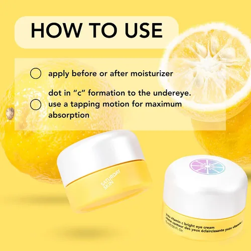 Vista 6 de Saturday Skin Yuzu - Bálsamo para ojos con vitamina C, crema iluminadora para debajo de los ojos apretados, niacinamida coreana, cafeína