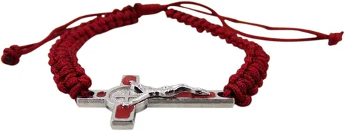 Vista 3 de San Benito pulsera Crucifijo rojo macramé estilo accesorio 7 12 pulgadas