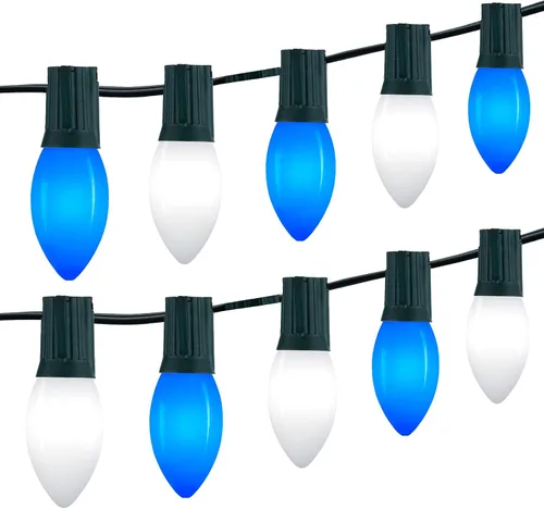 Vista 12 de Luces LED vintage C9 de Navidad para exteriores, luces de cadena C9 de 150 pies con 75 bombillas C9 irrompibles, luces comerciales impermeables