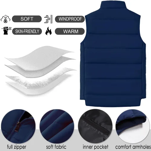 Vista 8 de XinYangNi Chaleco de invierno con forro polar para hombre, chaqueta de burbujas cálida e informal