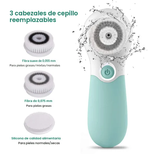 Vista 2 de Cepillo de limpieza facial eléctrico exfoliante facial con 3 cabezales limpiadores y 2 velocidades ajustables para limpieza profunda, eliminación