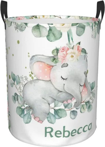 Vista 20 de Cesta de lavandería personalizada con diseño de jirafa, león y flores rosadas, con asas, impermeable, para decoración de dormitorio y baño.