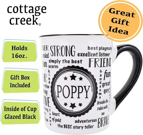 Vista 3 de Cottage Creek Tazas de café de cerámica Taza grande de amapola de 16 onzas Regalo ideal para abuelo, papá y papá para el día del padre
