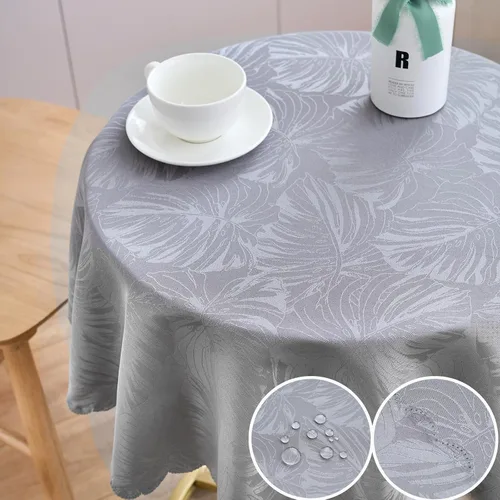 Vista 78 de Mantel Redondo Aqua Jacquard Pequeño de 40 Pulgadas, Manteles para Mesas de hasta 26" de Diámetro, Impermeable, Lavable, Sin Arrugas, Tela Suave