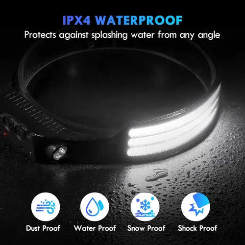 Vista 10 de DAWINSIE Linterna frontal LED recargable (2 unidades), lámpara de cabeza de haz ancho de 230° con sensor de movimiento, linterna impermeable