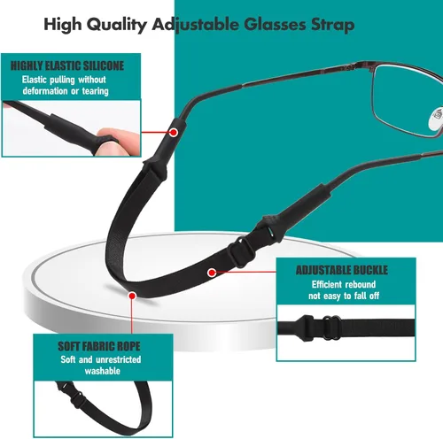 Vista 4 de 4 correas de soporte para gafas, tela elástica sin cola para gafas, cordón para el cuello, ajustable para lentes de sol deportivos y soporte