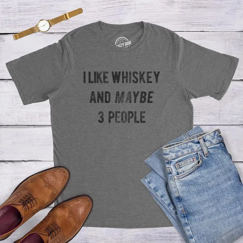 Vista 8 de Camiseta para hombre con texto en inglés "I Like Whiskey and Maybe 3 People", novedad
