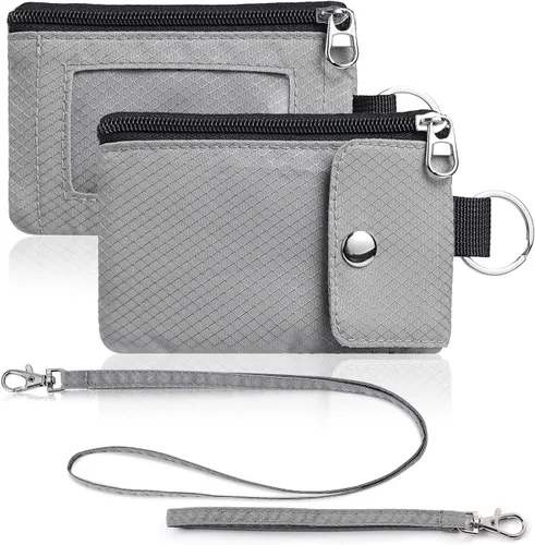 Vista 14 de Artpaxy Cartera minimalista para hombres y mujeres, llavero con bloqueo RFID, con cremallera, pequeña cartera con ventana de identificación, 2