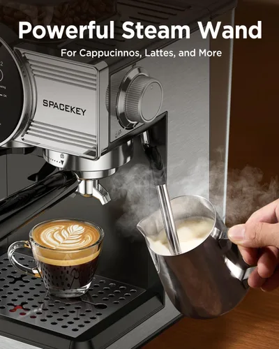 Vista 12 de Máquina de café expreso con molinillo y espumador, 30 ajustes de molienda Brushed Silver