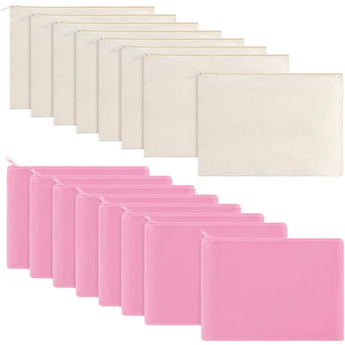 Vista 7 de meekoo Paquete de 16 bolsas de lona en blanco para cosméticos, bolsa de maquillaje con cremallera lisa, sublimación, manualidades DIY, bolsa de aseo