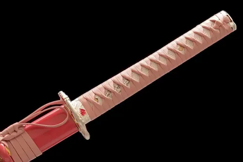 Vista 4 de Katana samurái funcional de espiga completa de 41 pulgadas, hecha a mano japonesa T10, acero al carbono, arcilla templada, espada rosa real Hamon