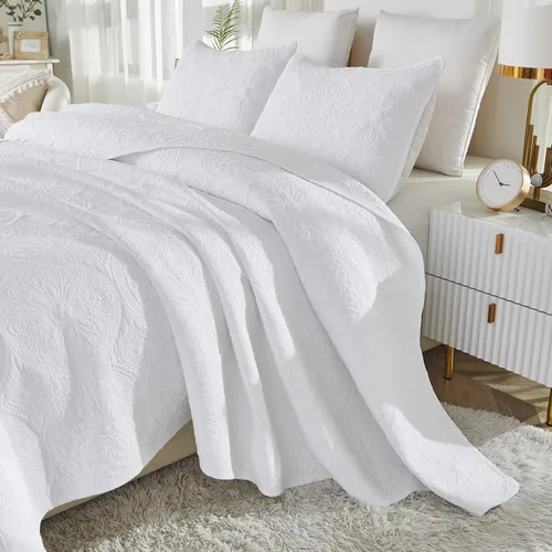 Vista 3 de Brandream Juego de Ropa de Cama Acolchado con Medallón de Lujo Tamaño King de Algodón Estilo Granja Juego de Edredón Tamaño Queen Colcha Matelassé