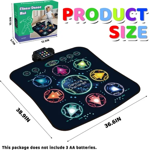 Vista 2 de Tapete de baile interactivo para niños, tapete de juego de música portátil, regalo para niñas y niños de 3 a 12 años, ideal para coordinación