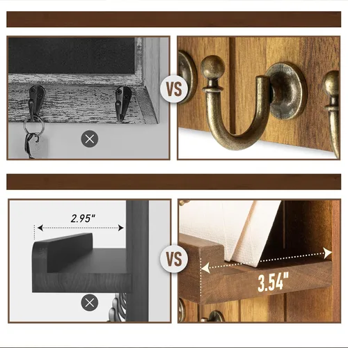 Vista 5 de Rebee Vision Soporte de Pared para Llaves de Madera de Acacia – Soporte para Llaves Estilo Granja para Pared y Organizador de Correo con Estante