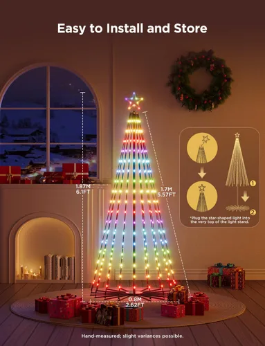 Vista 7 de Govee - Luces de árbol de Navidad, 6.1 pies, 316 LED RGBIC luz para árbol de Navidad