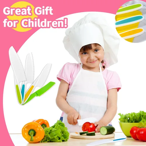 Vista 7 de Reaeon 5 piezas de juegos de cocina para niños reales, herramientas de cocina Montessori, juego de cuchillos para niños para cocina real, 4 piezas