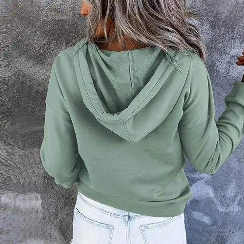 Vista 3 de Gerichy Sudaderas con capucha para mujer, estilo casual, con botones, con cordón, de manga larga, para otoño, sudaderas