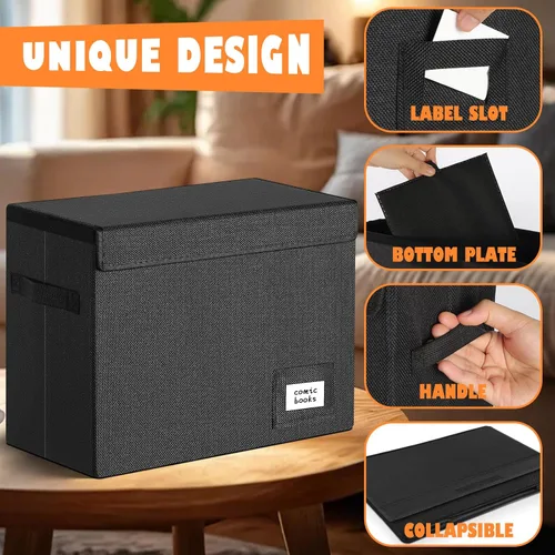 Vista 6 de Leffis Caja de Almacenamiento para Cómics, Caja 39.4 cm X 19.1 cm X 28.7 cm, Caja Corta Plegable con Tapas para 150 Cómics, Contenedor de Cómics