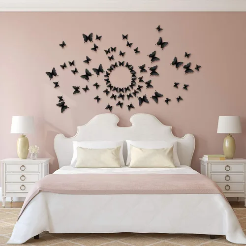 Vista 3 de 48 calcomanías 3D, espejadas, de mariposa, adhesivos para pared, para manualidades, decoración de pared para el hogar, 3 tamaños Negro
