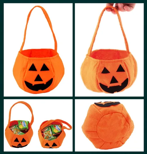 Vista 4 de Bolsas de dulces de calabaza de Halloween para niños, truco o trato, cubos de calabaza no tejidos, bolsas de truco o trato, bolsa para niños