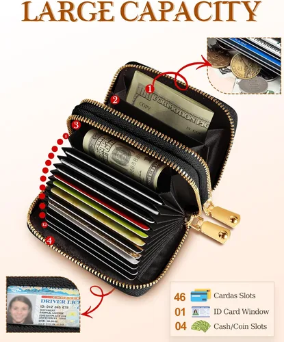 Vista 3 de Miss Adola Cartera para tarjetas de crédito para mujer, con bloqueo RFID, organizador de tarjetas de cuero, para mujeres y niñas, estética, bonita