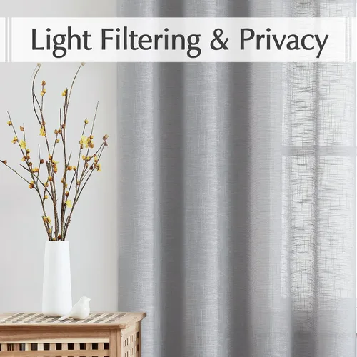 Vista 3 de FMFUNCTEX Paneles de luz lateral gris de 40 pulgadas de largo, con textura de lino corto, cortinas semitransparentes para puerta francesa
