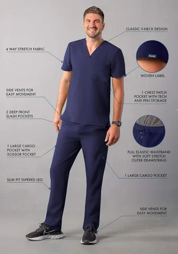 Vista 3 de Adar Addition Go-Basic - Conjunto de uniforme médico para hombre, camiseta médica clásica con cuello en V y pantalones de uniforme médico tipo cargo
