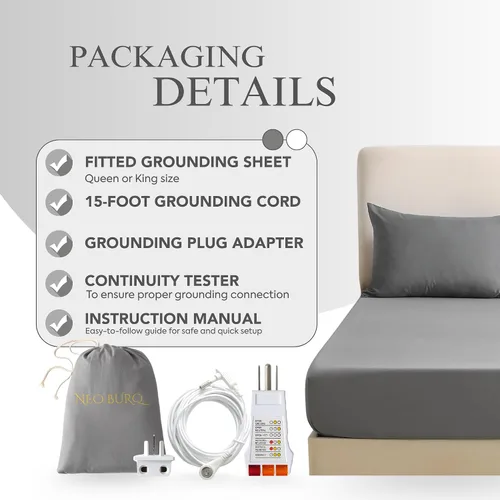 Vista 5 de Grounding Sheets King, 20% fibra plateada, 80% algodón orgánico certificado GOTS, 400 hilos, refrescante, suave, sábana bajera ajustable de bolsillo