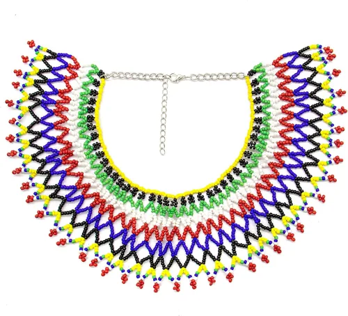 Vista 7 de AUEAR, Collar de babero con cuentas coloridas, collar masai, collar sudafricano, collar africano para mujeres y niñas, el mejor regalo