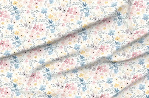 Vista 4 de Spoonflower Tela - Flores florales caprichosas de acuarela naturaleza botánica rosa azul pastel impreso en tela de gasa Fat Quarter - Costura