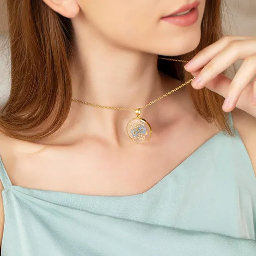 Vista 31 de Forget-Me-Not and Queen Anne's Lace Pressed Wildflower Necklace Birth Month Real Flower Necklace Gold/Silver Pressed Flower Jewelry
