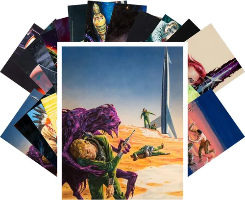 Vista 4 de PIXILUV Postales vintage 24 piezas SciFi Vintage Comic Book Art Magazine Covers