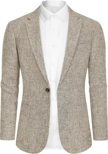 Vista 8 de Blazer casual para hombre, chaqueta de lino ajustada, chaquetas de traje para hombre, blazer casual, abrigo deportivo, trajes de lino
