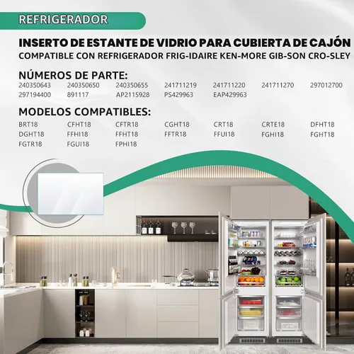 Vista 7 de Repuesto de estante de vidrio para refrigerador, 240350608 AP2115928, compatible con Fri-gidaire Ken-more Cro-sley - 24 x 15.5 x 1/8 pulgadas