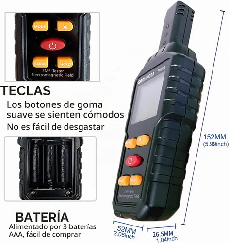 Vista 6 de Medidor EMF 3 en 1, Lector EMF, Detector de Radiación de Campo Electromagnético, Probador EMF para el Hogar, Detector EMF con Alarma de Luz
