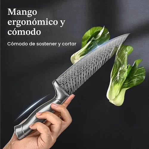 Vista 7 de Emojoy - Juego de cuchillos de cocina de 15 piezas con bloque y afilador integrado, juego de bloques de cuchillos de acero inoxidable alemán de alto