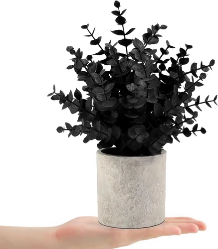 Vista 8 de Coferset 2 Pack Small Fake Plants Eucalyptus Potted,Black Negro-pequeño